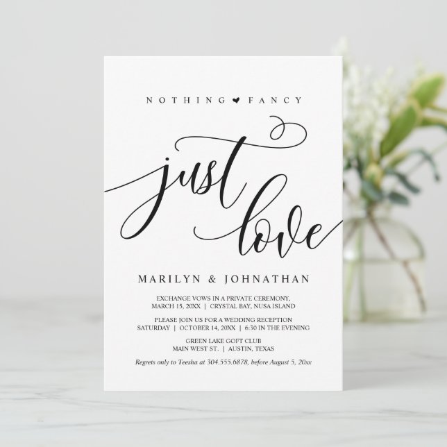 Invitation Rien De Chic, Juste Amour, Noir, Mariage Elopement (Debout devant)