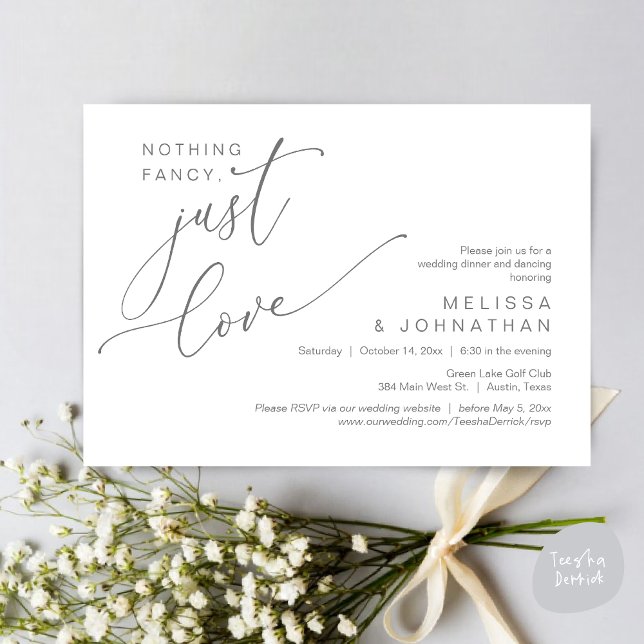 Invitation Rien De Chic, Juste De L'Amour, Dîner Mariage Dans (Nothing Fancy, Just Love, Wedding Romantic Dinner Dancing Invitation Card, PDF, in Dark Grey)