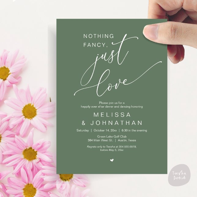 Invitation Rien De Chic, Juste De L'Amour, Dîner Mariage Dans (Nothing Fancy, Just Love, Romantic Wedding Dinner Dancing Invitation Card, PDF, in Forest Sage Green)