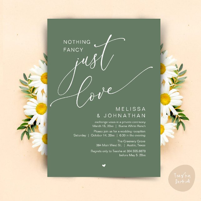 Invitation Rien De Chic, Juste De L'Amour, Réception De Maria (Nothing Fancy, Just Love, Wedding Reception Dinner Party Brunch Lunch Invitation Card Sage Green)