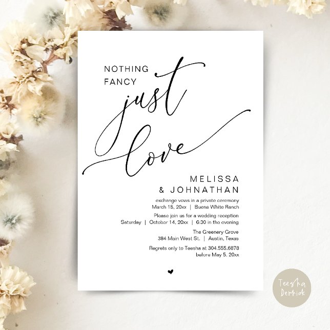 Invitation Rien De Chic, Juste De L'Amour, Réception De Maria (Nothing Fancy, Just Love, Wedding Reception Dinner Party Brunch Lunch Invitation Card Black White)