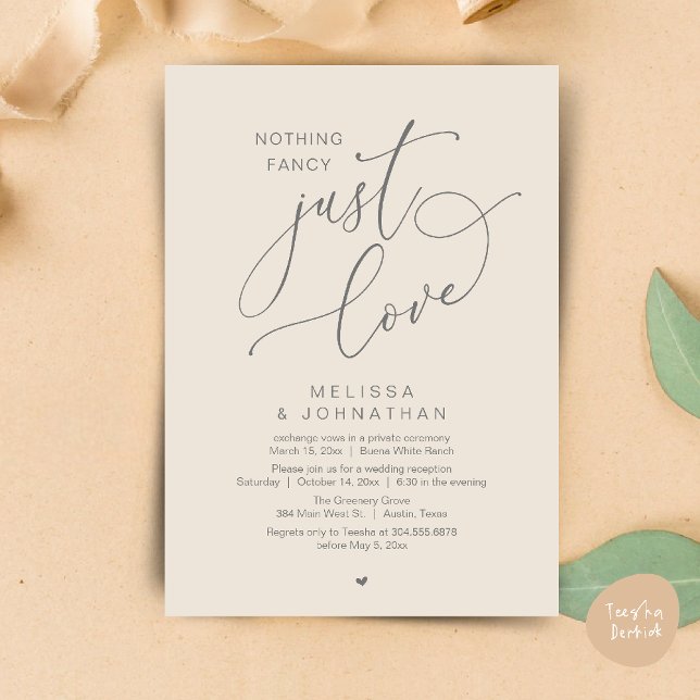 Invitation Rien De Chic, Juste De L'Amour, Réception De Maria (Nothing Fancy, Just Love, Wedding Reception Dinner Party Brunch Lunch Invitation Card Cream Grey)