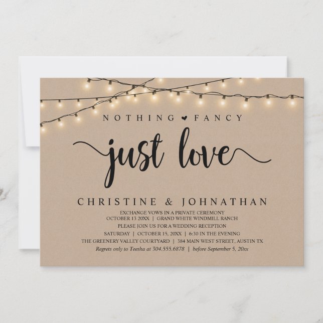 Invitation Rien De Fancy Just Love, Dîner Rustique Mariage (Devant)