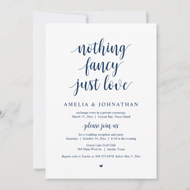 Invitation Rien De Fancy Just Love, Elopement, Navy Blue (Devant)