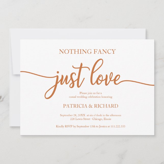 Invitation Rien De Fancy Just Love Mariage Décontracté Cuivre (Devant)