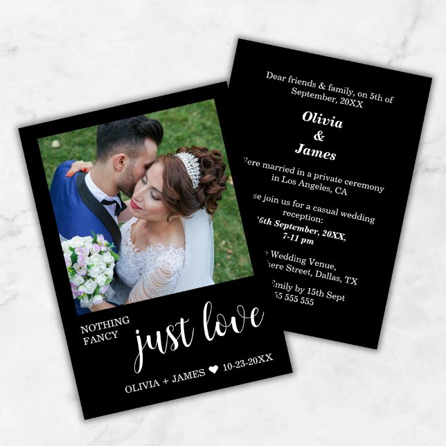 Invitation Rien De Fancy Just Love Mariage Réception Photo (Nothing Fancy Just Love Black Wedding Reception Photo Invitation )