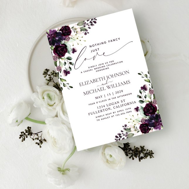 Invitation Rien De Fancy Just Love Plum Purple Mariage Décont (Créateur téléchargé)