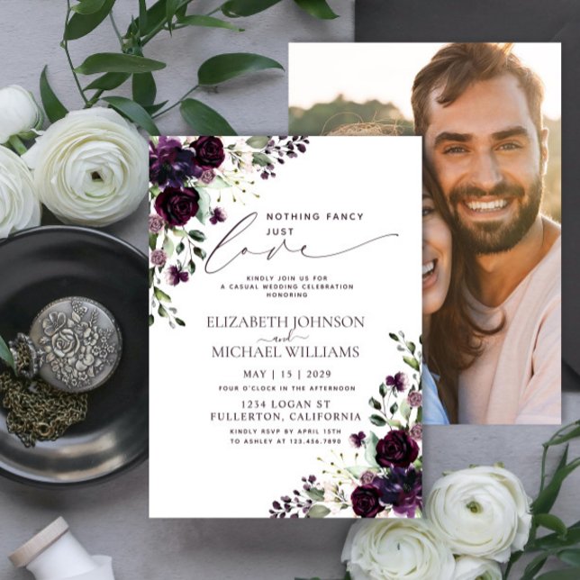 Invitation Rien De Fancy Just Love Plum Purple Photo Décontra (Créateur téléchargé)