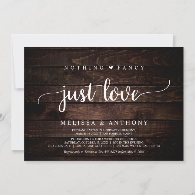 Invitation Rien De Fancy Just Love, Rustic Mariage Elopement (Devant)