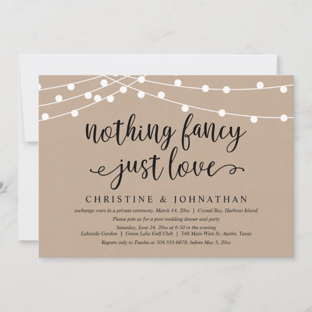 Invitation Rien De Fancy Just Love, Rustic Mariage Elopement (Devant)