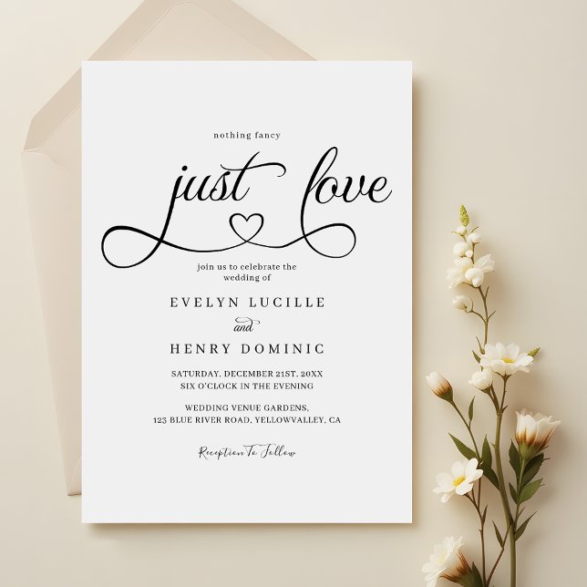 Invitation Rien De Fancy Just Love Script Mariage de coeur (Créateur téléchargé)