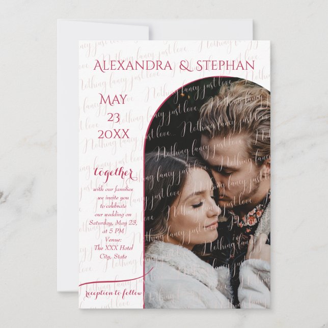 Invitation Rien De Fancy Just Love Script Pink Magenta Photo (Devant)