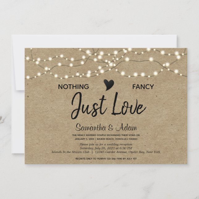 Invitation Rien De Fancy Just Love String Lights Kraft Papier (Devant)