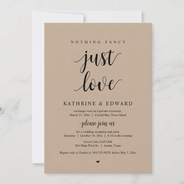 Invitation Rien De Fancy Juste Amour, Noir, Fête de l'Elopeme (Devant)