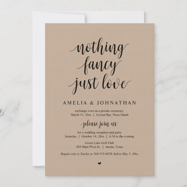 Invitation Rien De Fancy Juste Amour, Noir, Fête Elopement Da (Devant)