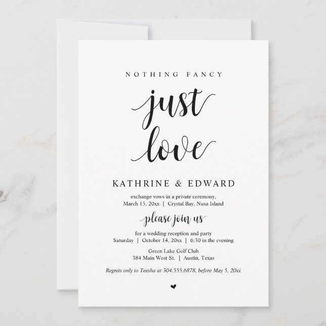Invitation Rien De Fancy Juste Amour, Noir, Fête Elopement Da (Devant)
