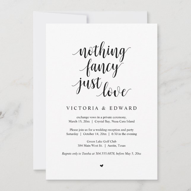 Invitation Rien De Fancy Juste Amour, Noir, Fête Elopement Da (Devant)