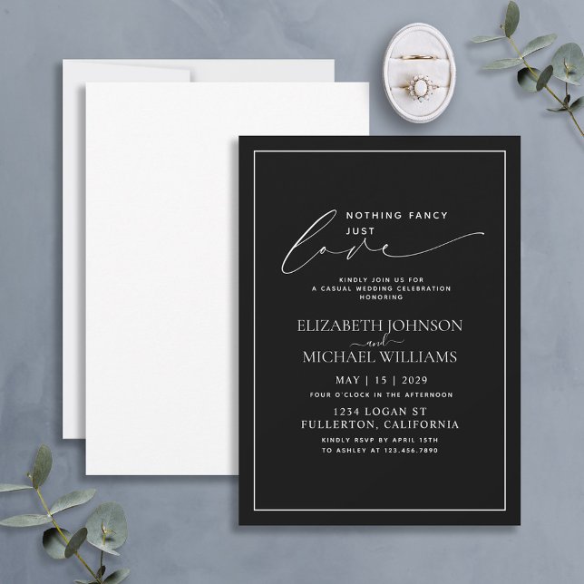 Invitation Rien de fantaisie Just Love Black White Mariage Dé (Créateur téléchargé)