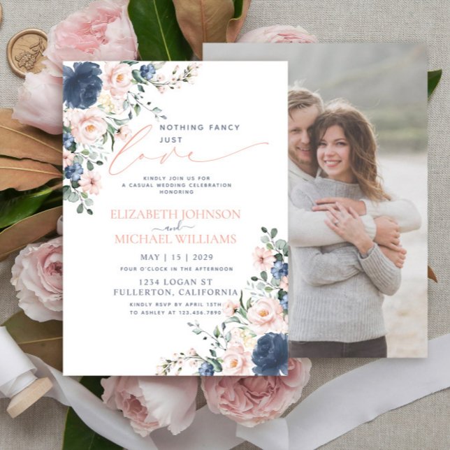 Invitation Rien de fantaisie Just Love Blue Blush Photo Maria (Créateur téléchargé)