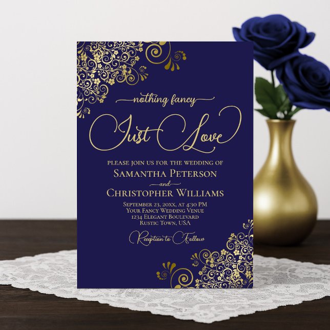 Invitation Rien de fantaisie Just Love Marine Blue & Gold Mar (Créateur téléchargé)
