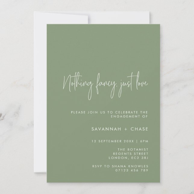 Invitation Rien de fantaisie Just Love Sage Engagement Party (Devant)