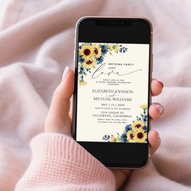 Invitation Rien de fantaisie Just Love Sunflower Blue Mariage (Créateur téléchargé)
