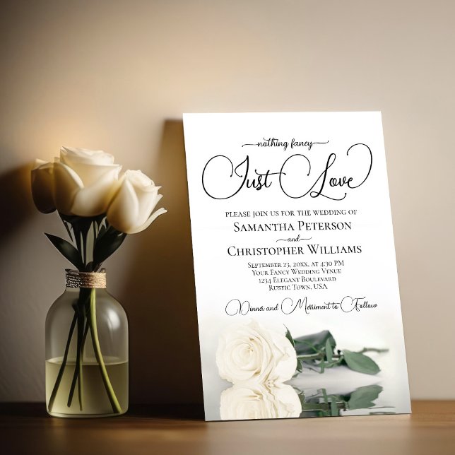 Invitation Rien de fantaisie Juste aimer Ivoire Rose blanche  (Créateur téléchargé)