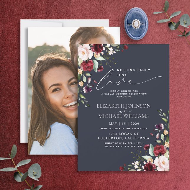 Invitation Rien de fantaisie juste amour Bourgogne rose bleu  (Créateur téléchargé)