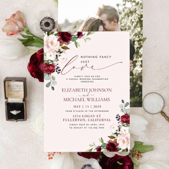 Invitation Rien de fantaisie juste amour Bourgogne rose pâle  (Créateur téléchargé)