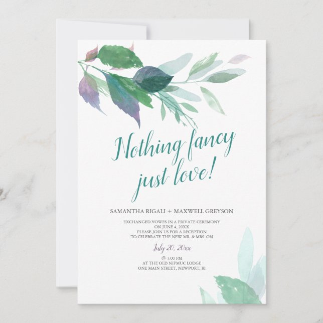 Invitation Rien de fantaisie Juste Amour Elopement Mariage (Devant)