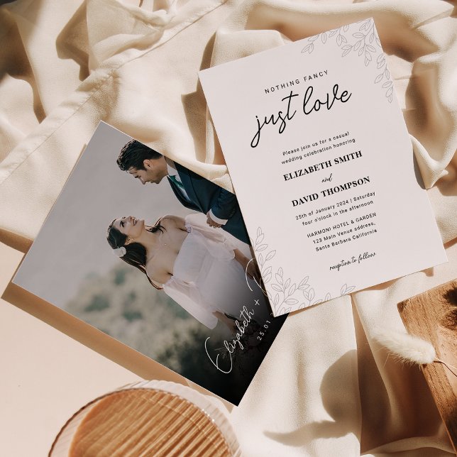 Invitation Rien de fantaisie Juste Amour Feuille photo Mariag (Créateur téléchargé)
