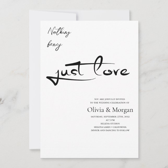 Invitation Rien de fantaisie Juste Amour Mariage de script (Devant)