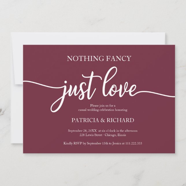 Invitation Rien de fantaisie Juste Amour Mariage Décontracté  (Devant)