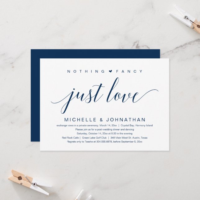 Invitation Rien De fantaisie, Juste Amour, Mariage Elopement  (Devant/Arrière en situation)