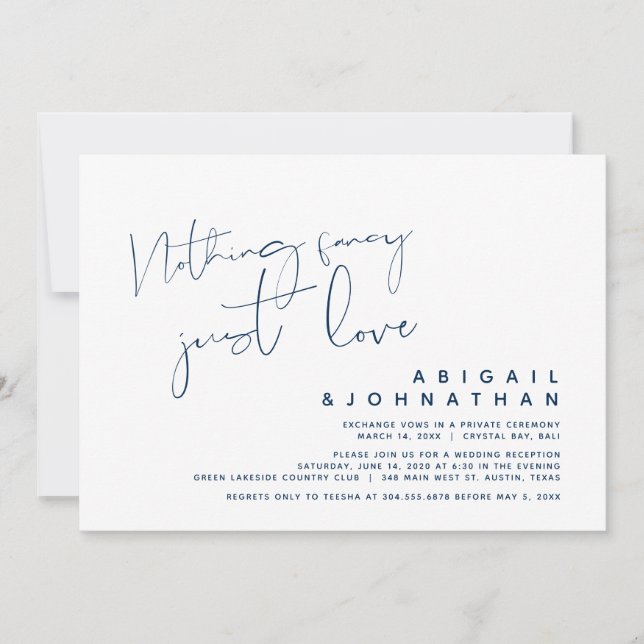 Invitation Rien De fantaisie, Juste Amour, Mariage Elopement  (Devant)