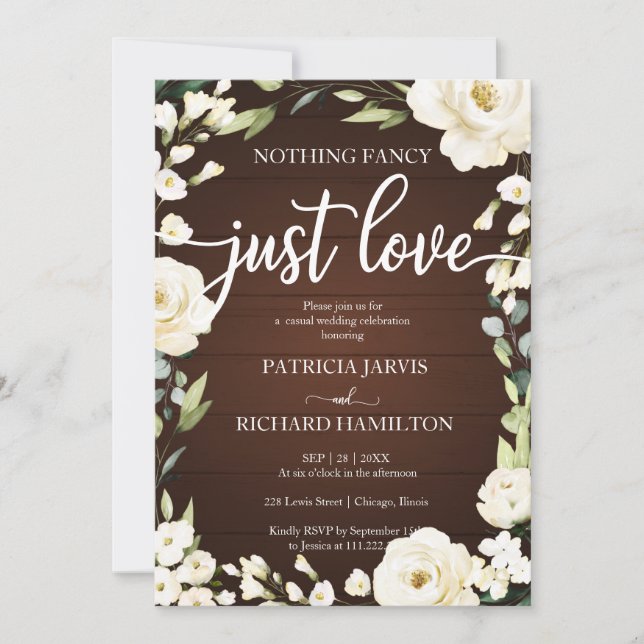Invitation Rien de fantaisie, juste amour mariage floral rust (Devant)