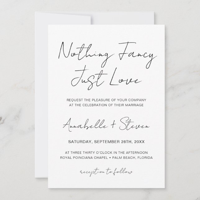 Invitation Rien de fantaisie Juste Amour Photo Mariage (Devant)