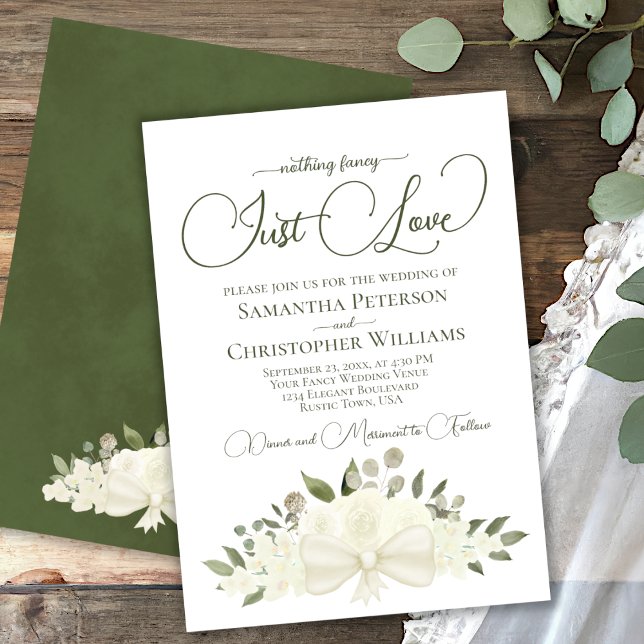 Invitation Rien de fantaisie Juste Amour Roses Blanches Boho  (Créateur téléchargé)