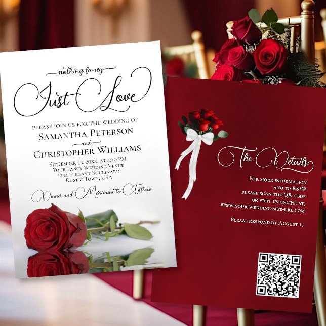 Invitation Rien de fantaisie Juste Amour Rouge Rose QR Code M (Front/Back)