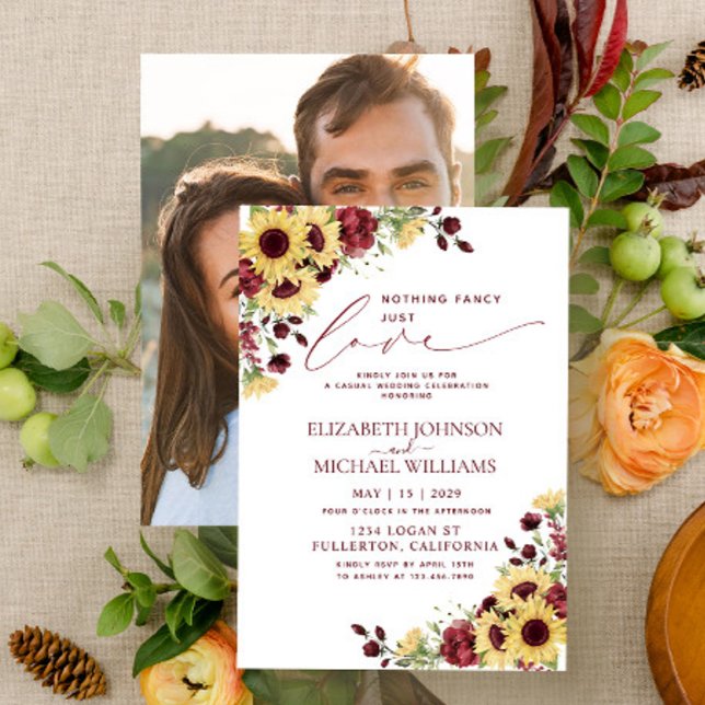 Invitation Rien de fantaisie Juste Amour Tournesol Bourgogne  (Créateur téléchargé)