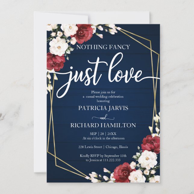 Invitation Rien de fantaisie Juste de l'amour Mariage Bourgog (Devant)