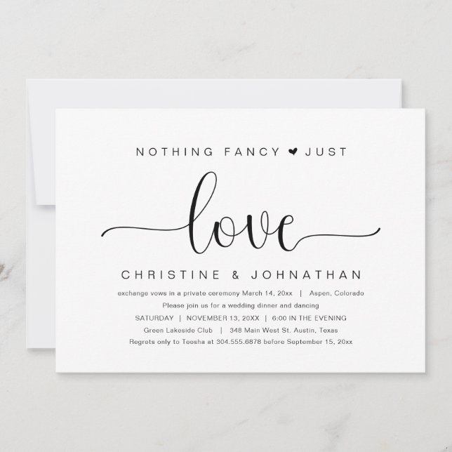 Invitation Rien de Fantaisie Juste de l'Amour, Mariage Fuite  (Devant)