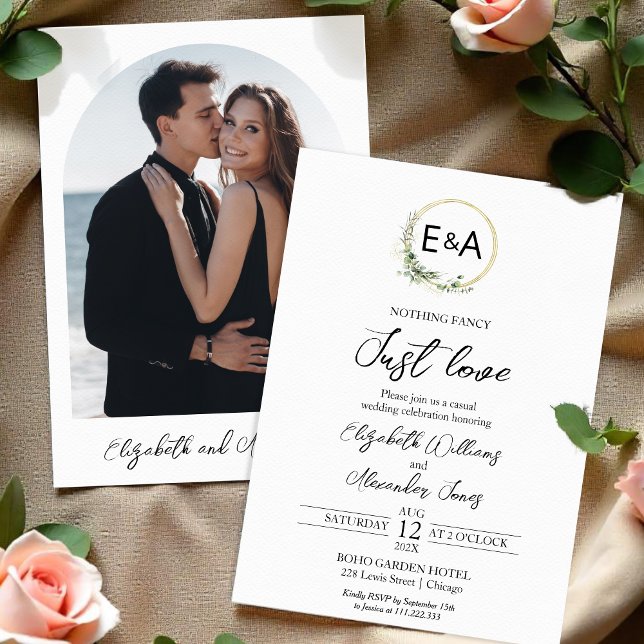Invitation Rien de fantaisie Juste de l'amour Monogramme Mari (Créateur téléchargé)