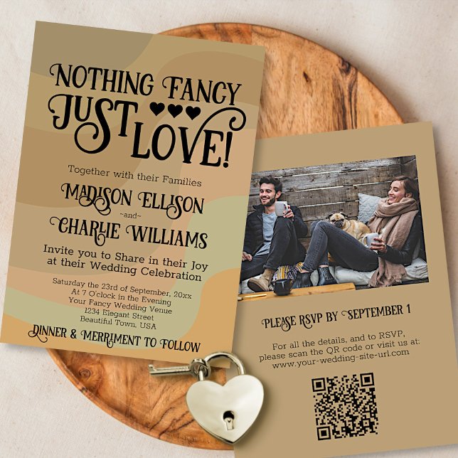 Invitation Rien de fantaisie Juste de l'amour Tan QR Code Mar (In Situ Front and Back)