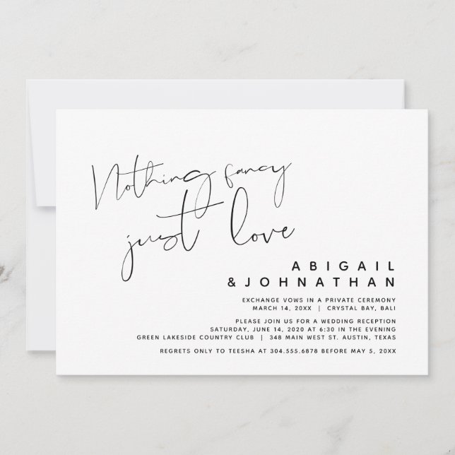 Invitation Rien De fantaisiste, Juste Amour, Elopement Mariag (Devant)