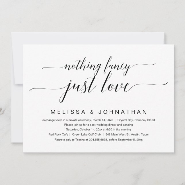 Invitation Rien De fantaisiste, Juste Amour, Mariage Elopemen (Devant)
