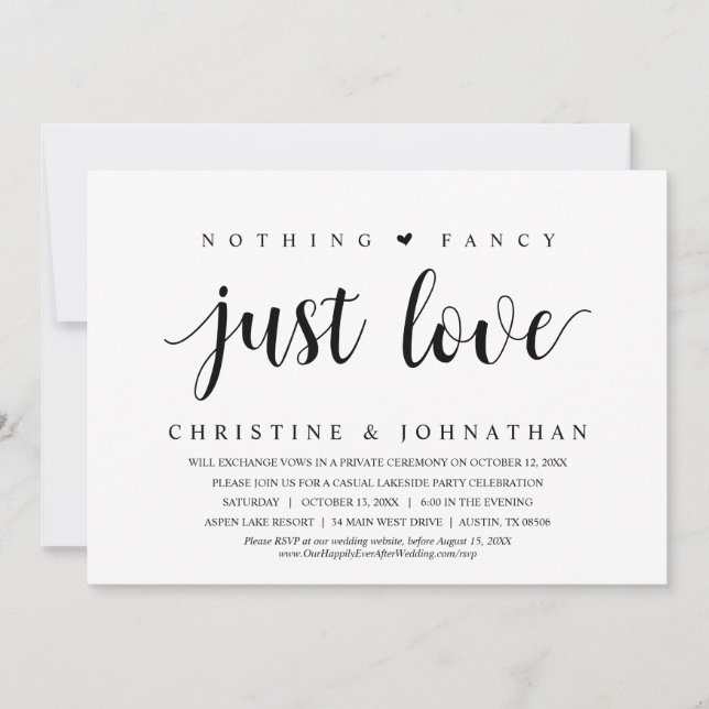 Invitation Rien De fantaisiste, Juste Amour, Mariage Elopemen (Devant)