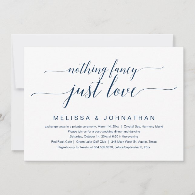 Invitation Rien De fantaisiste, Juste Amour, Mariage Elopemen (Devant)