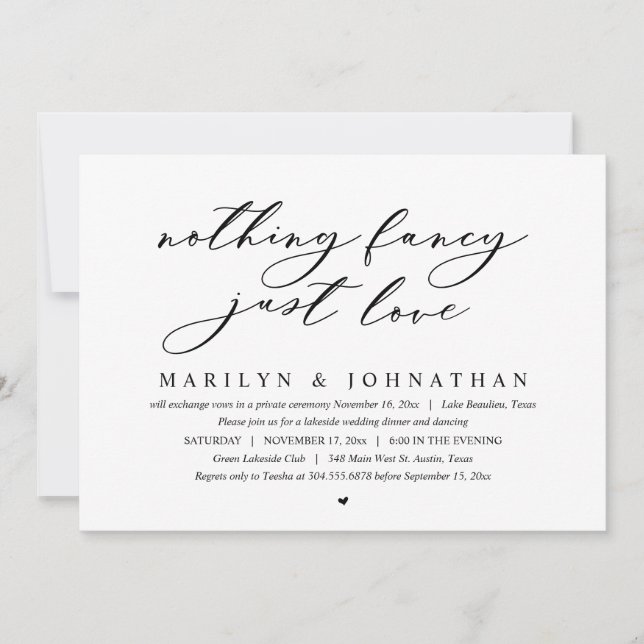 Invitation Rien De fantaisiste, Juste Amour, Mariage Elopemen (Devant)