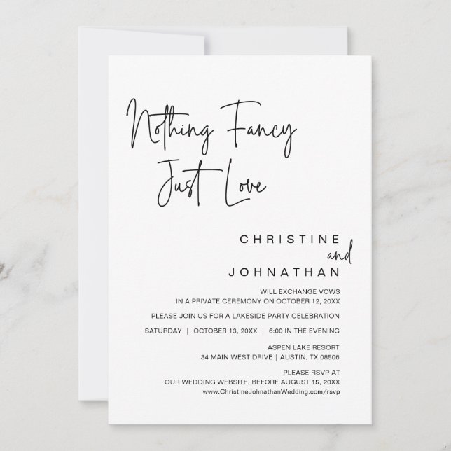 Invitation Rien De fantaisiste, Juste Amour, Mariage Elopemen (Devant)